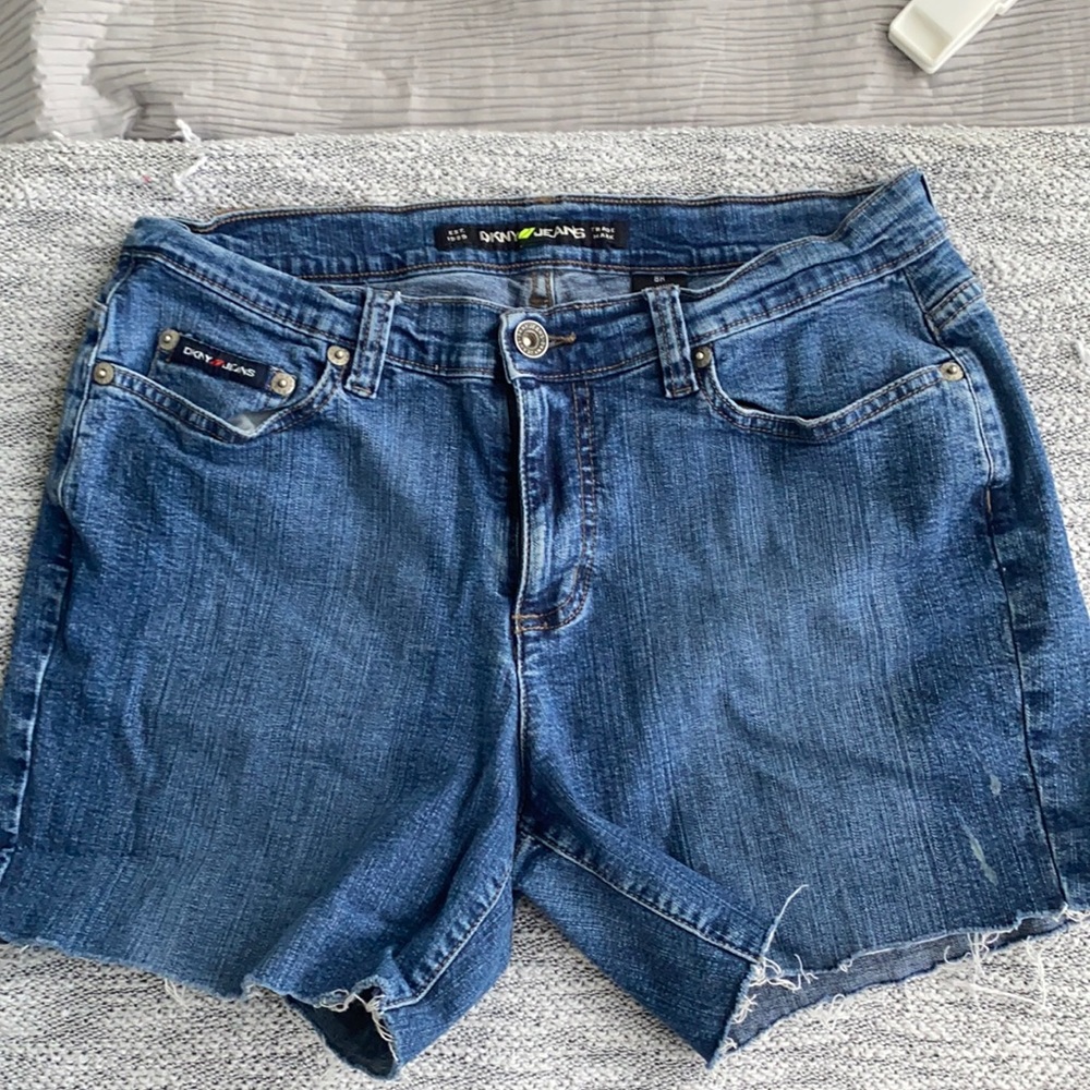 DKNY cut off dark blue jean shorts